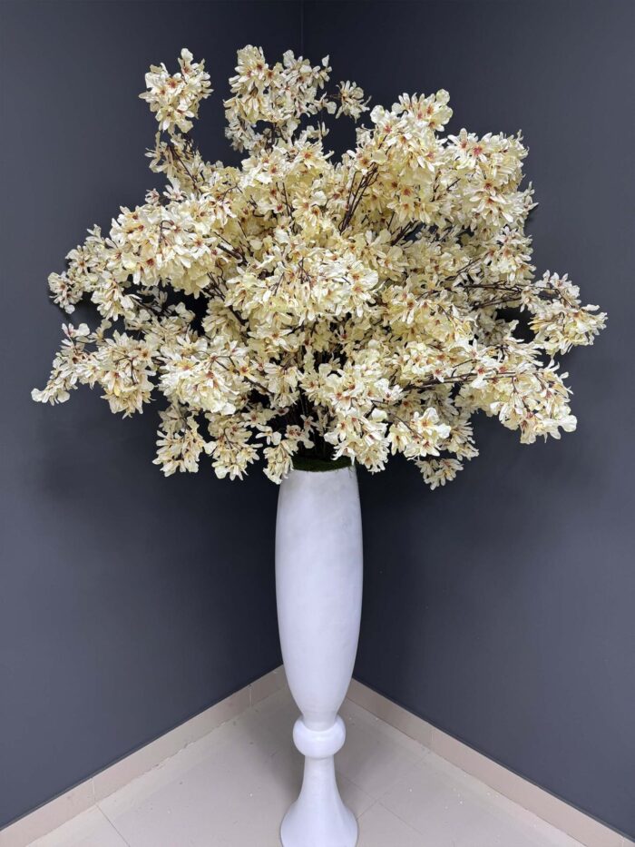 Tall Artificial Cherry Blossom – Cream & White Blooms in Modern Vase