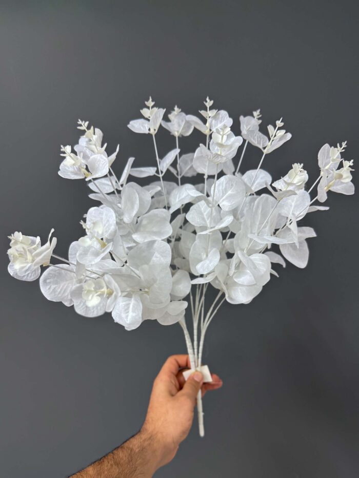 Modern White Eucalyptus Arrangement in Matte Black Vase – Contemporary Elegance