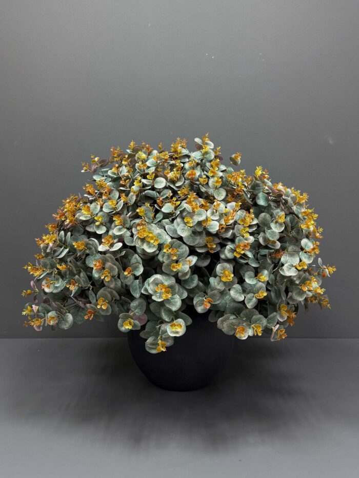 Rustic Charm Artificial Eucalyptus Arrangement – Green & Orange Blooms in Matte Black Vase