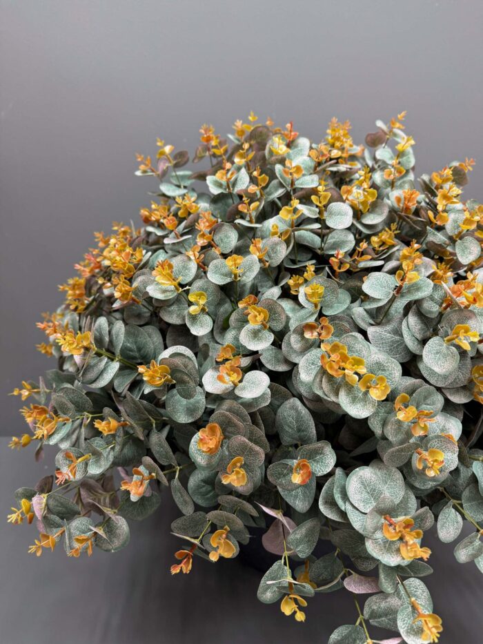 Rustic Charm Artificial Eucalyptus Arrangement – Green & Orange Blooms in Matte Black Vase