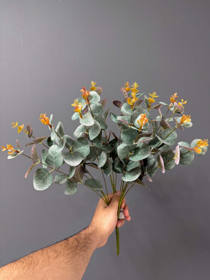 Rustic Charm Artificial Eucalyptus Arrangement – Green & Orange Blooms in Matte Black Vase