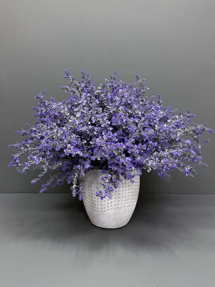 Lush Artificial Lavender & Heather Bush in Textured Grey Pot – Serene Purple Hues