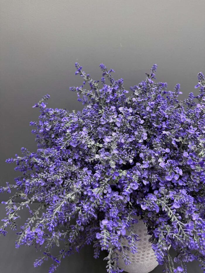 Lush Artificial Lavender & Heather Bush in Textured Grey Pot – Serene Purple Hues