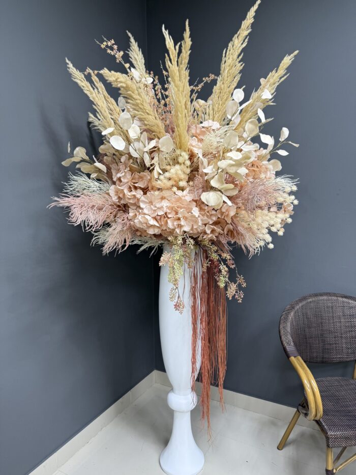 Opulent Artificial Floral Arrangement – Blush & Earth Tones with Pampas Accents AR16