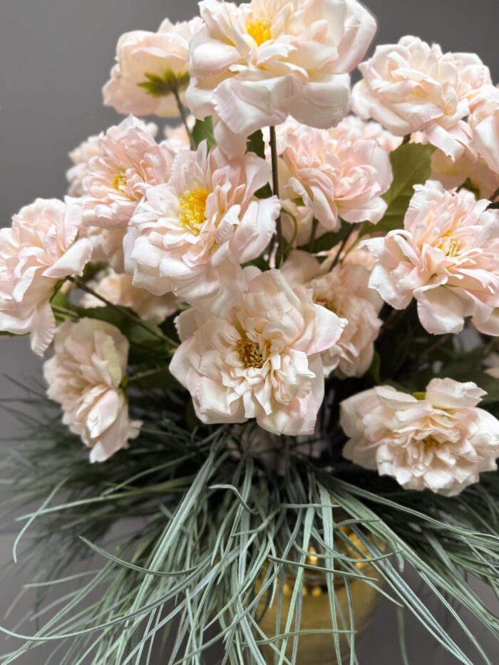 Artificial Peach-Colored Flower Arrangement in Gold Pot – Luxury Faux Floral Decor for Home & Office AR2