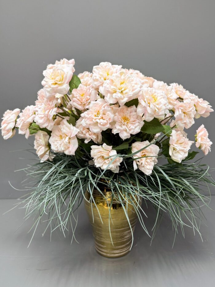 Artificial Peach-Colored Flower Arrangement in Gold Pot – Luxury Faux Floral Decor for Home & Office AR2
