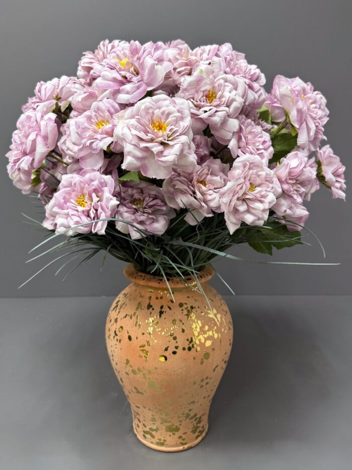 Artificial Rose Arrangement in Gold Speckled Vase – Luxury Faux Floral Decor AR4