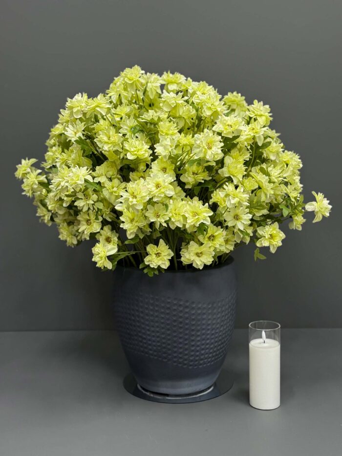 Lush Artificial Lime Green & White in Textured Grey Pot – Fresh & Vibrant