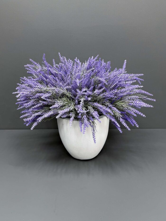 Charming Artificial Lavender in White Textured Pot – Serene Purple Hues