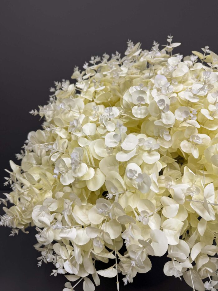Voluminous Artificial White & Cream Eucalyptus Arrangement in Matte Black Pot – Soft & Modern
