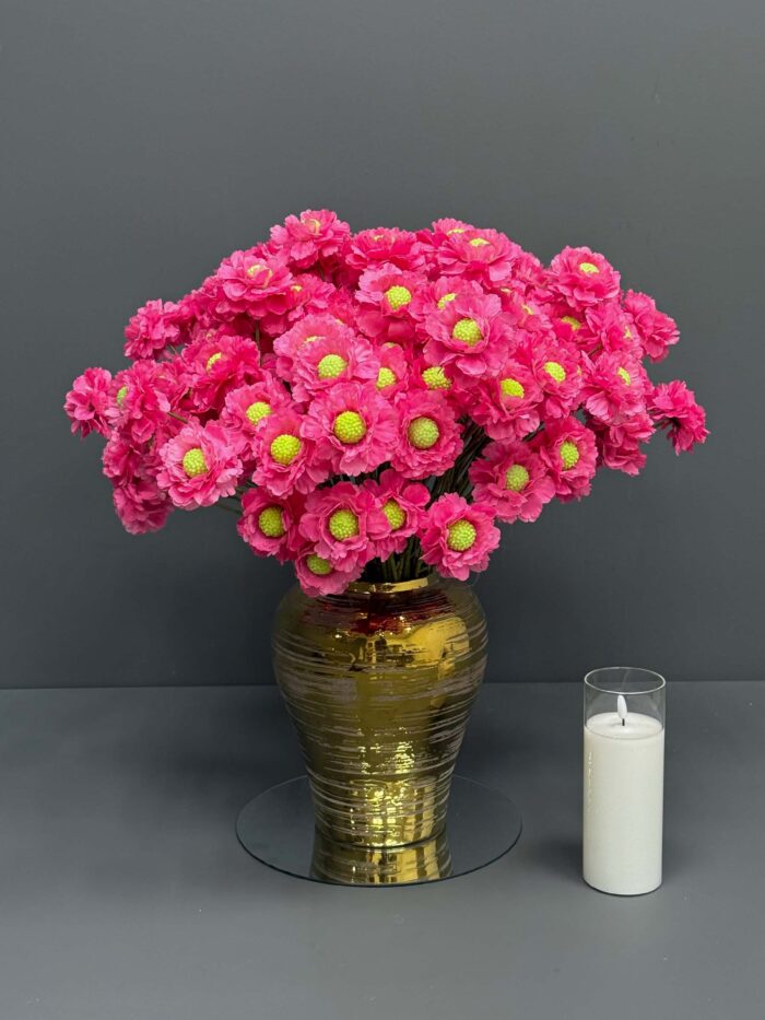 Vibrant Artificial Pink Flowers Arrangement in Polished Gold Vase – AR56