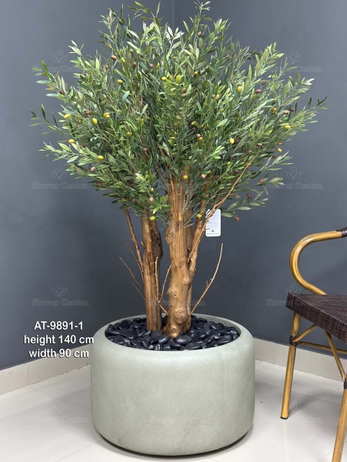 Artificial Olive Tree 140cm – Natural Trunk with Sage Pot – 9891-1