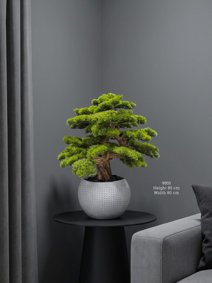Artificial Bonsai Tree 85cm – Faux Pine with Dotted Pot – 9855