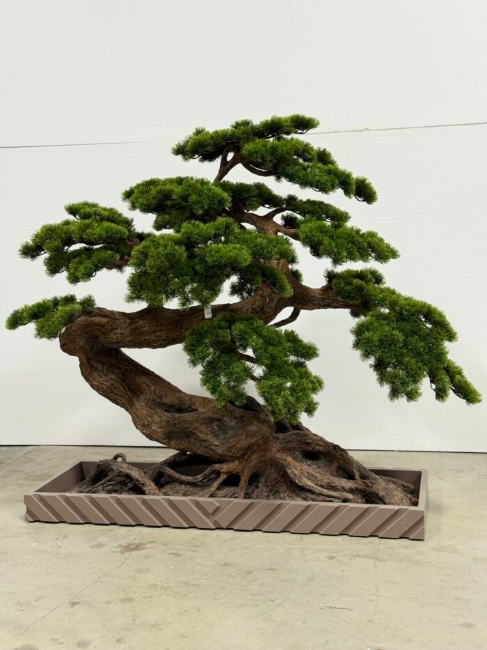 شجرة بونساي اصطناعية بطول 120 سم – صنوبر فاخر مع جذور ظاهرة – 9881