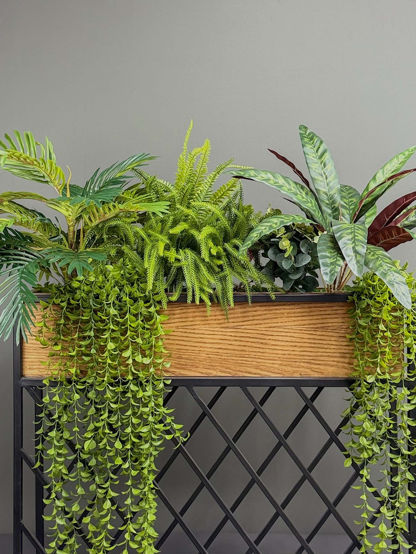 Artificial Mixed Greenery Oak & Iron Planter