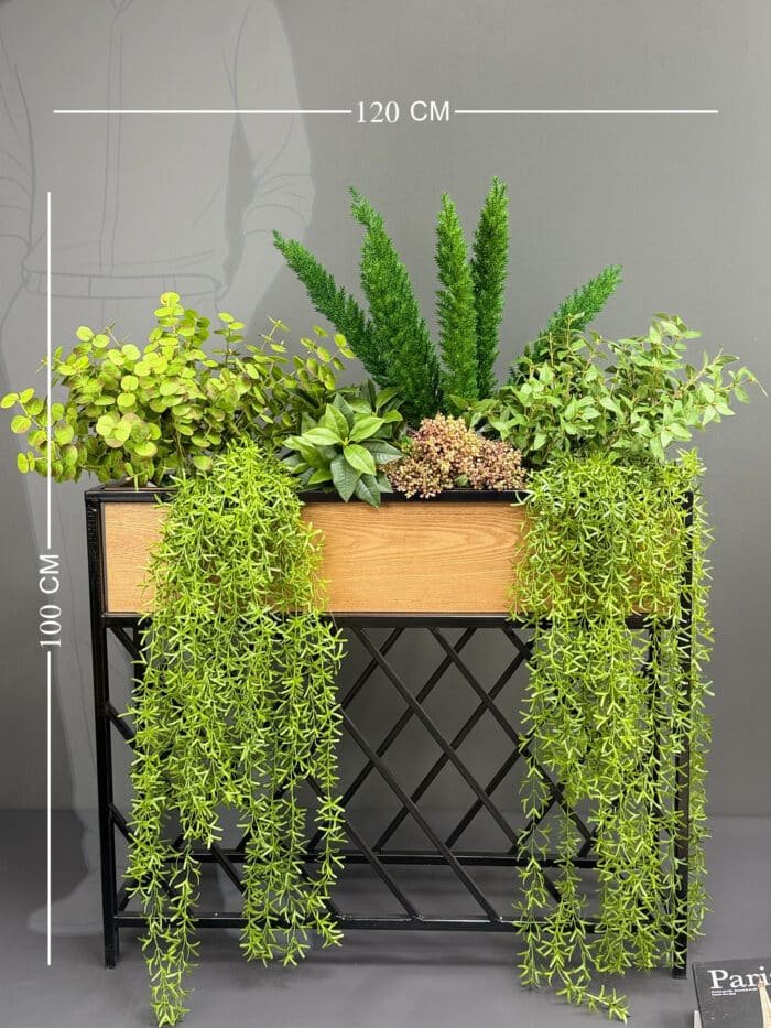 Artificial Mixed Greenery Oak & Iron Planter