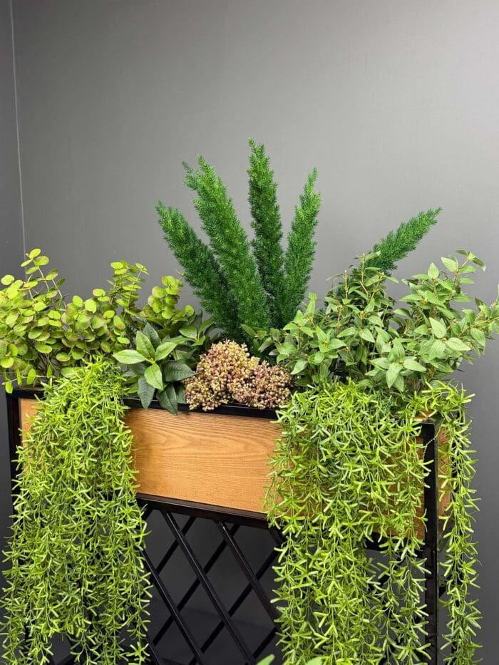 Artificial Mixed Greenery Oak & Iron Planter