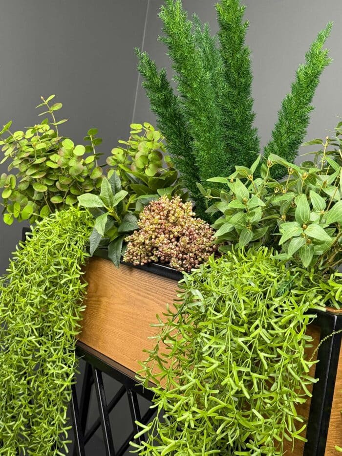Artificial Mixed Greenery Oak & Iron Planter