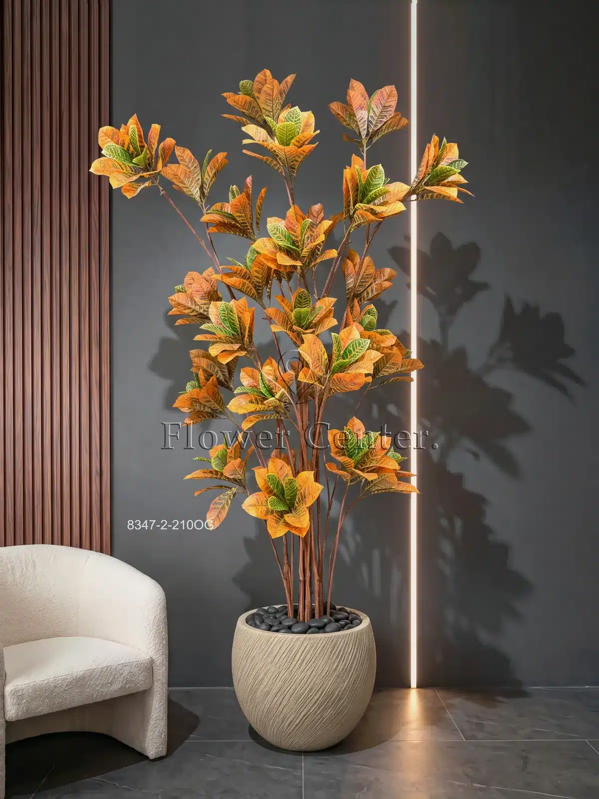 Artificial Croton Tree 210 cm – Variegated Orange and Green Leaves
