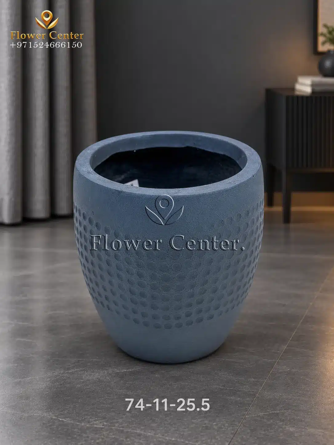 Slate Blue Dotted-Band Round Fibreclay Planter 25.5 cm