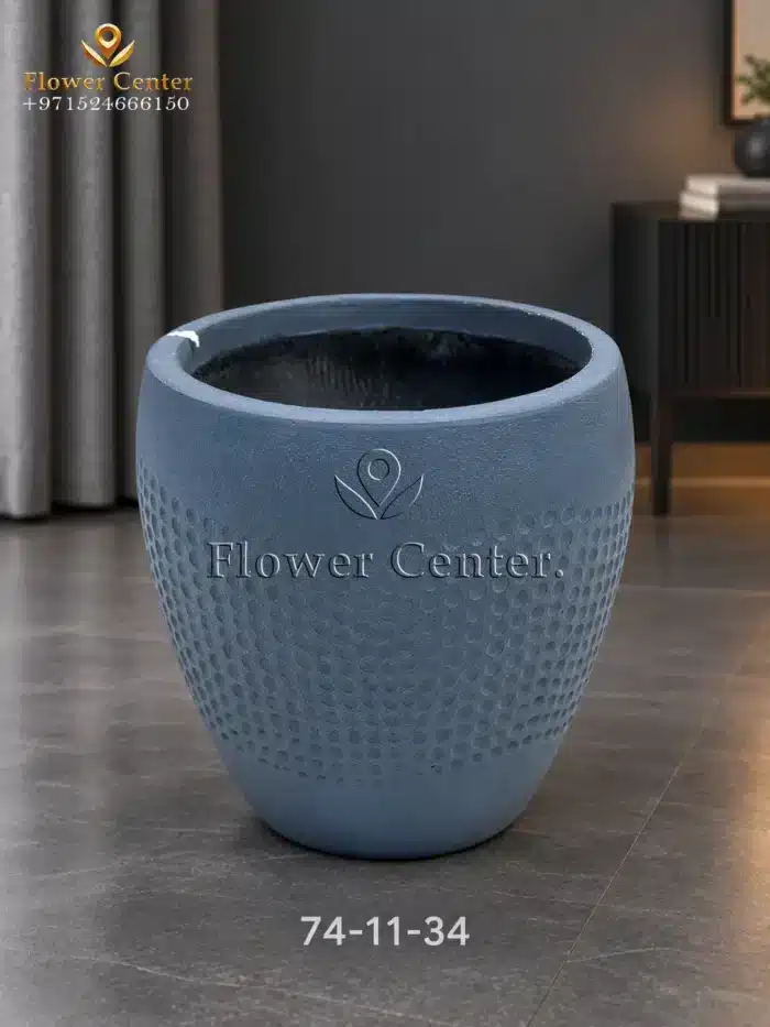 Slate Blue Dotted-Band Round Fibreclay Planter 34 cm