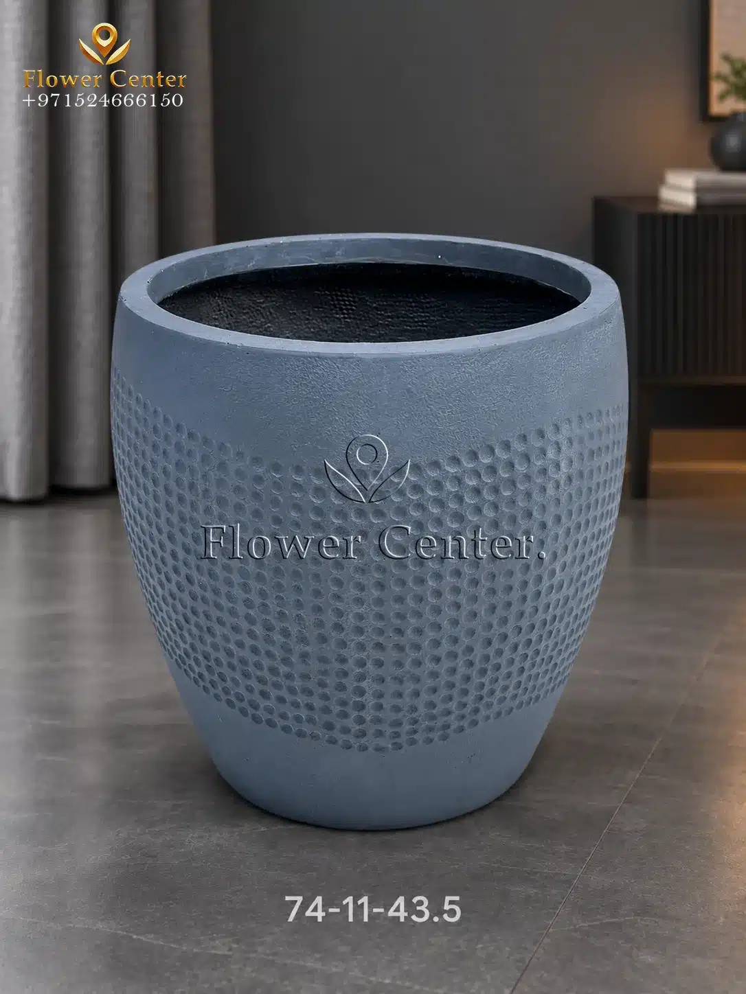 Slate Blue Dotted-Band Round Fibreclay Planter 43.5 cm