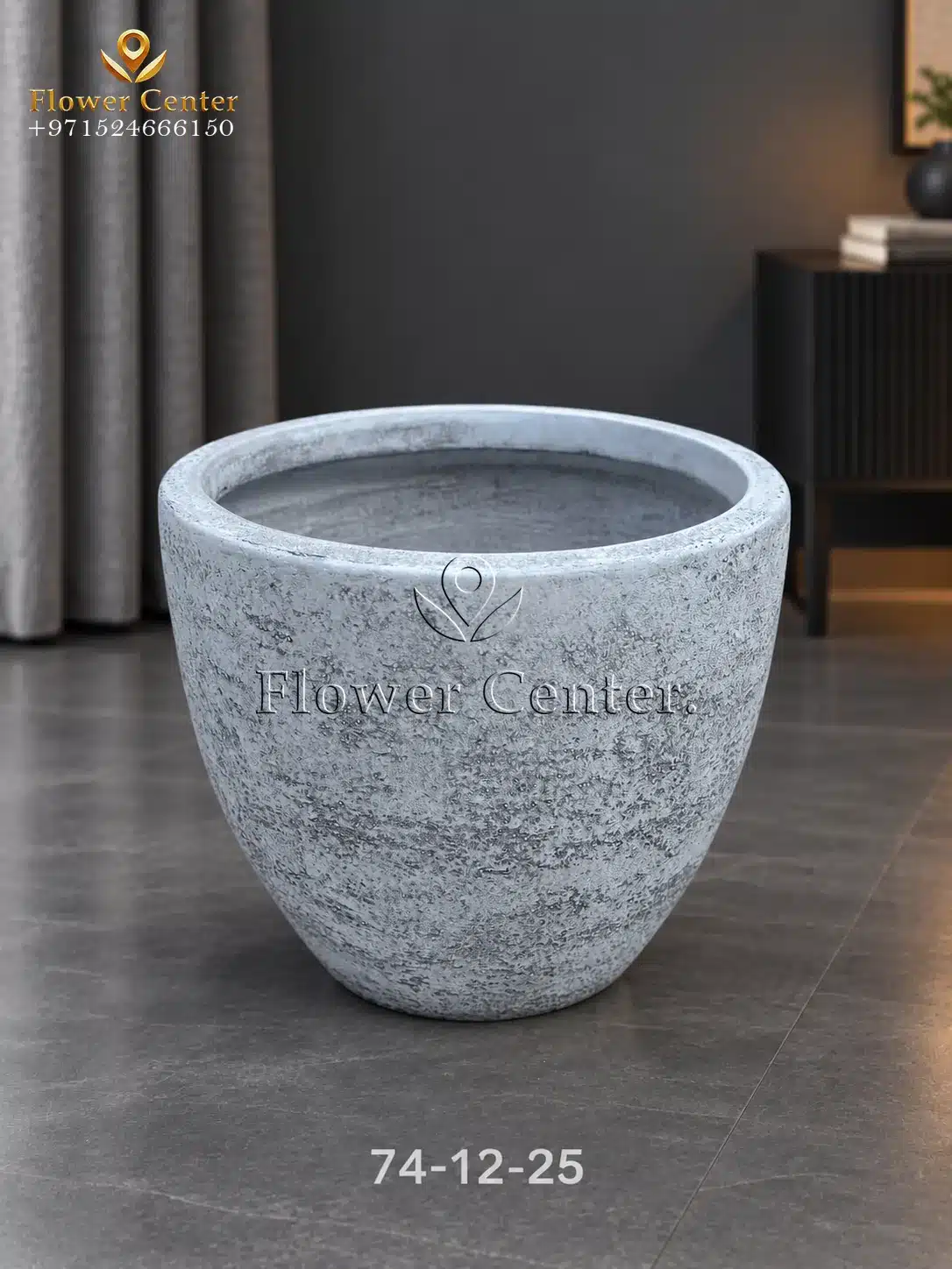 Light Grey Concrete-Look Bowl Fibreclay Planter 25 cm