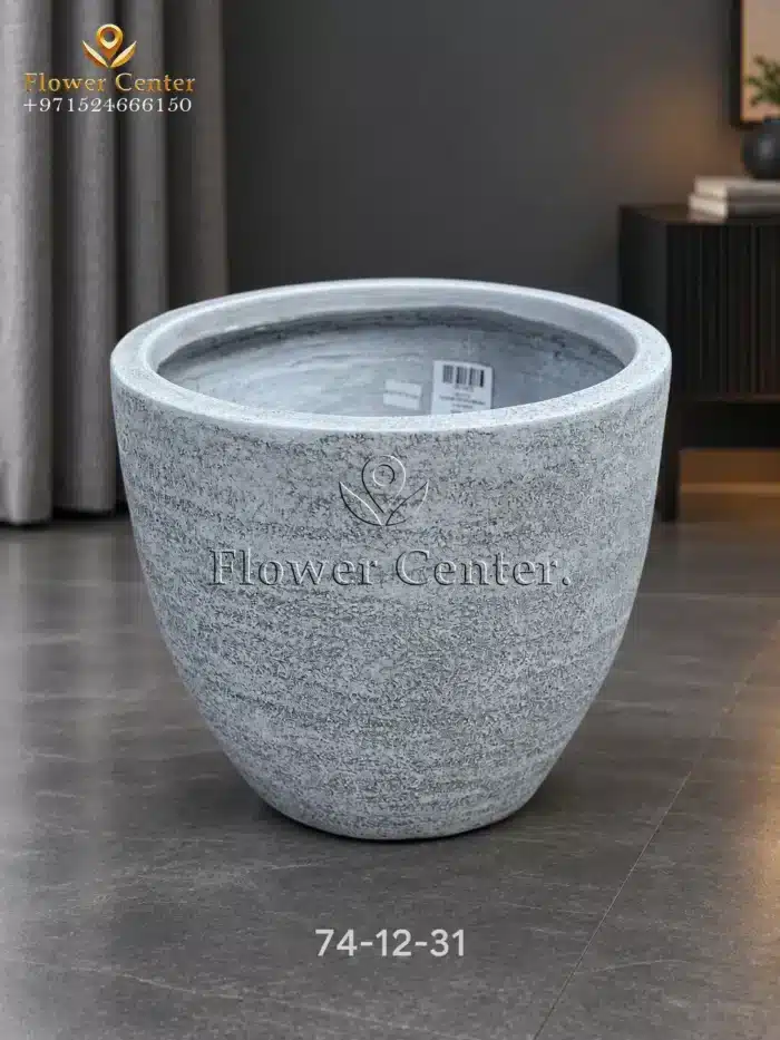 Light Grey Concrete-Look Bowl Fibreclay Planter 31 cm