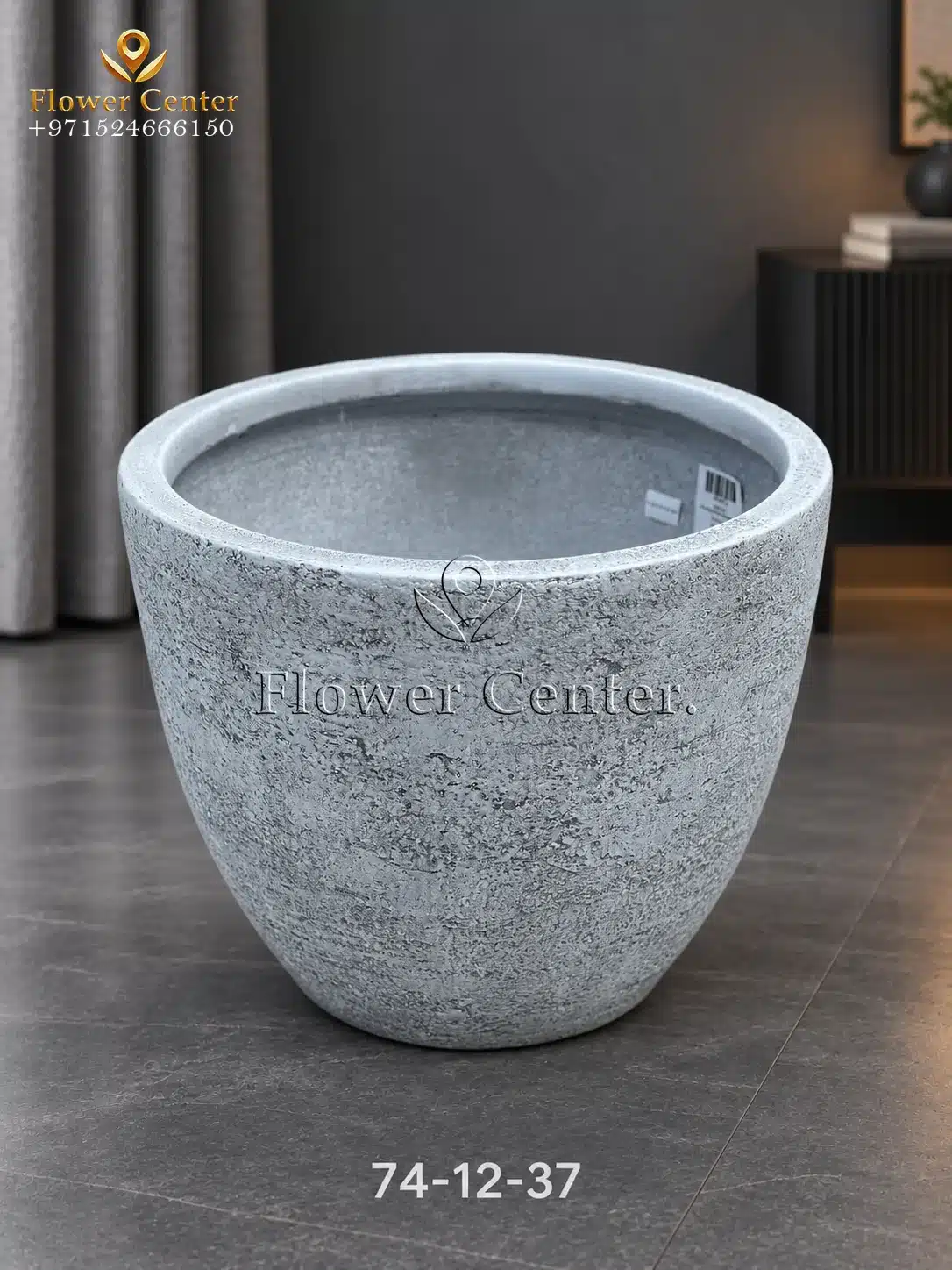 Light Grey Concrete-Look Bowl Fibreclay Planter 37 cm