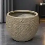 Taupe Woven-Line Round Bowl Fibreclay Planter 36 cm