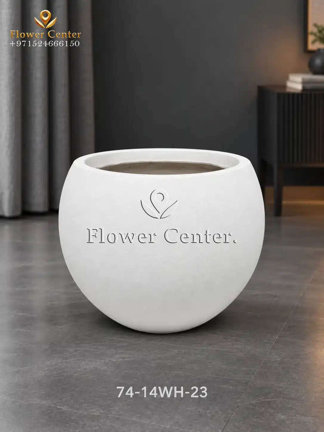 White Globe Fibreclay Planter 23 cm