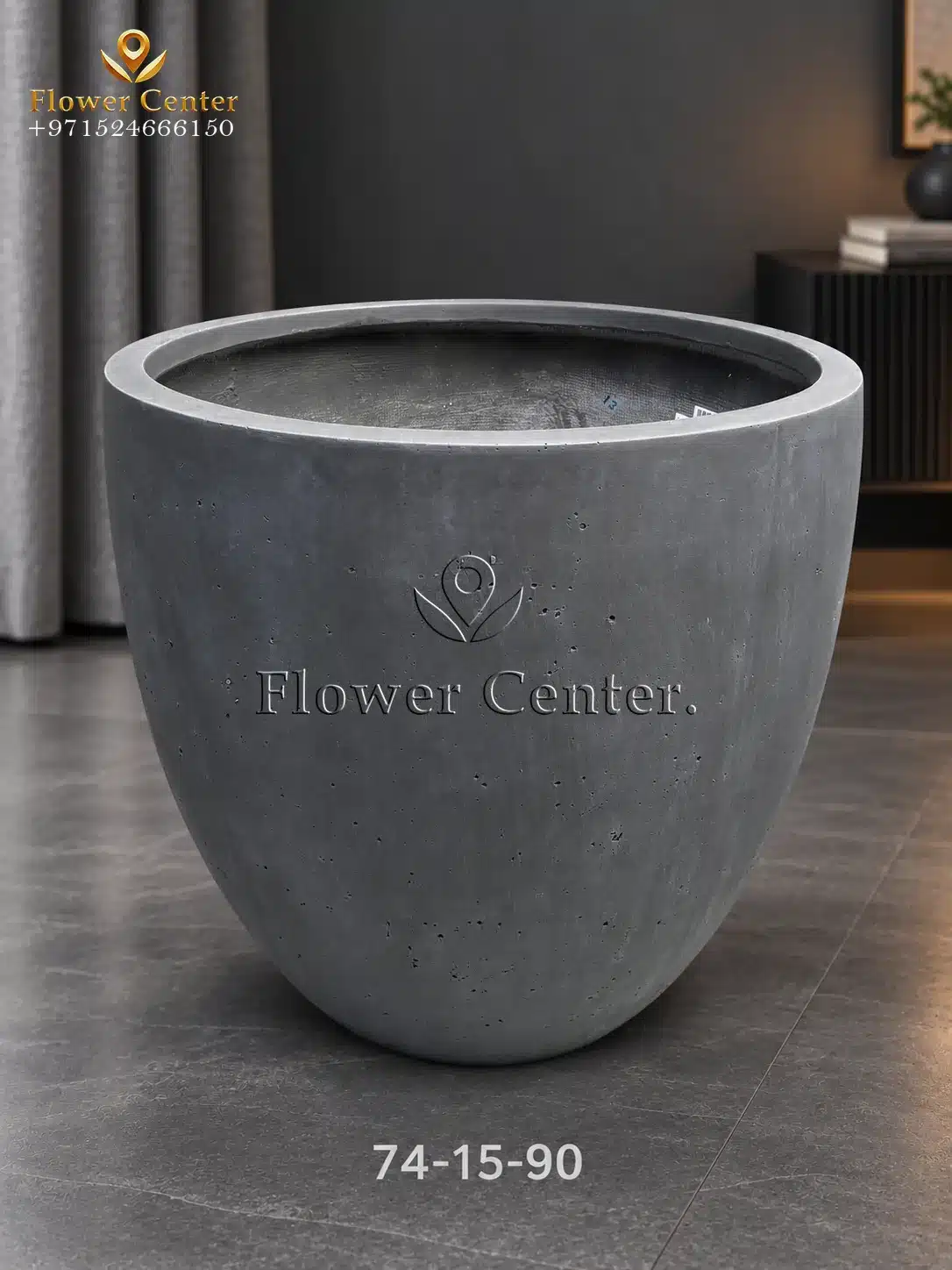 Dark Grey Smooth Egg Fibreclay Planter 90 cm