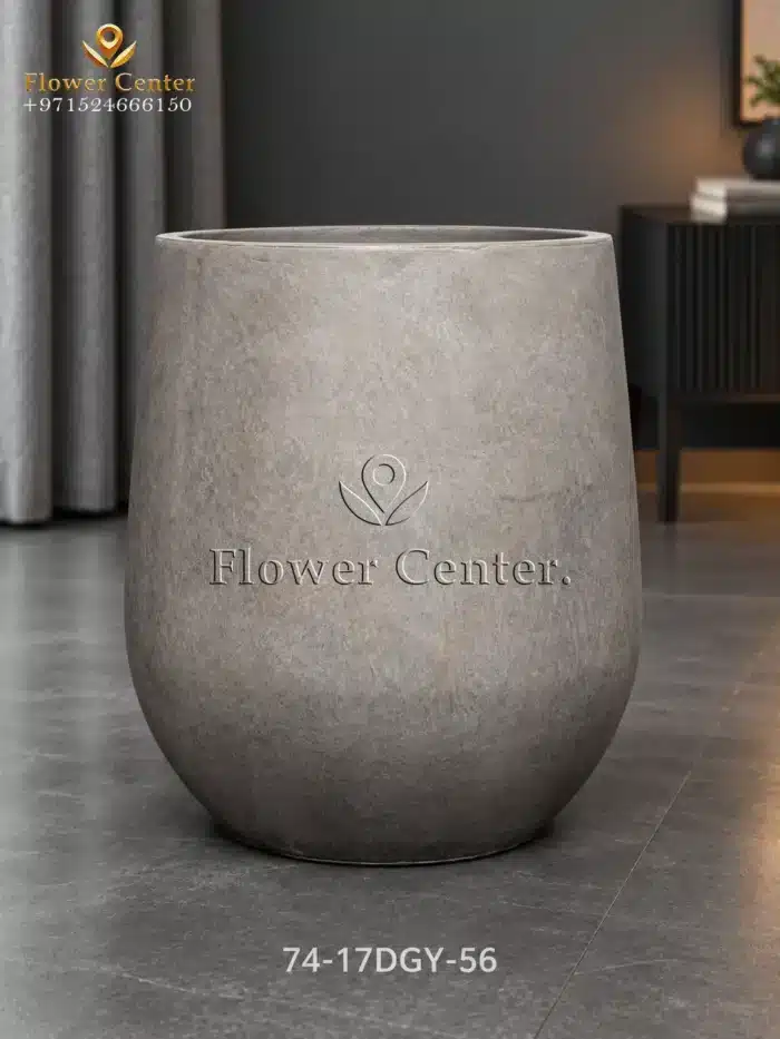 Dark Grey Smooth Egg Fibreclay Planter 51×56 cm