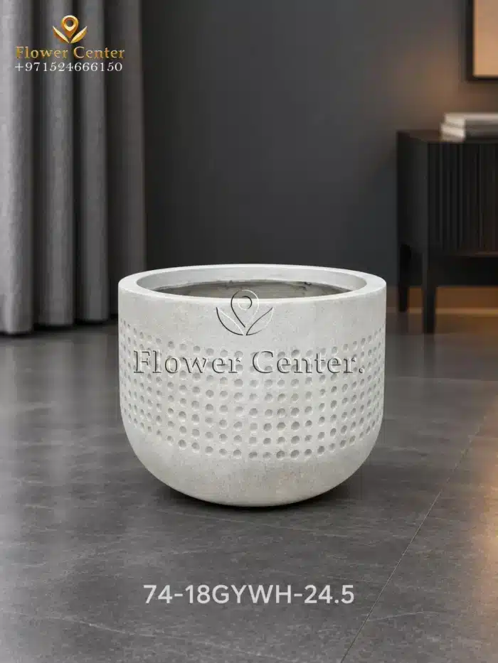 Grey-White Dotted Round Fibreclay Planter 24.5 cm