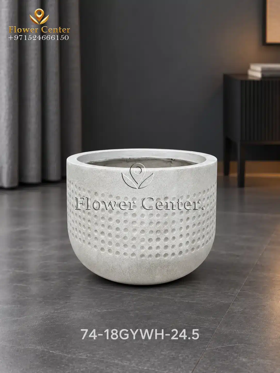 Grey-White Dotted Round Fibreclay Planter 24.5 cm
