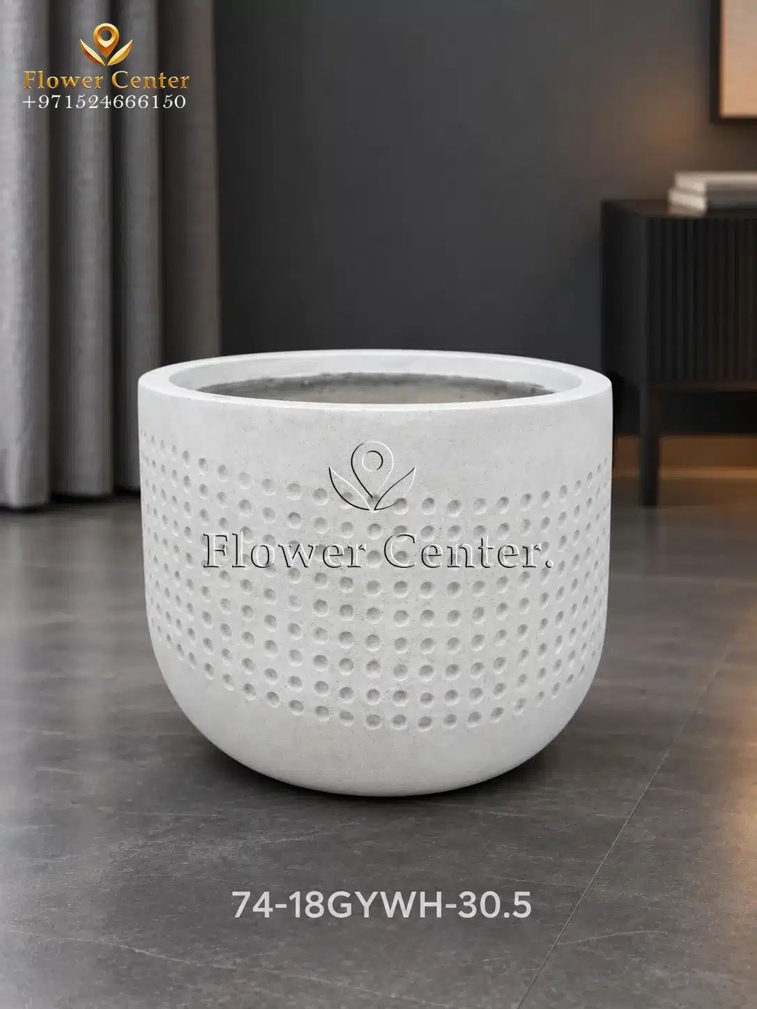 Grey-White Dotted Round Fibreclay Planter 30.5 cm