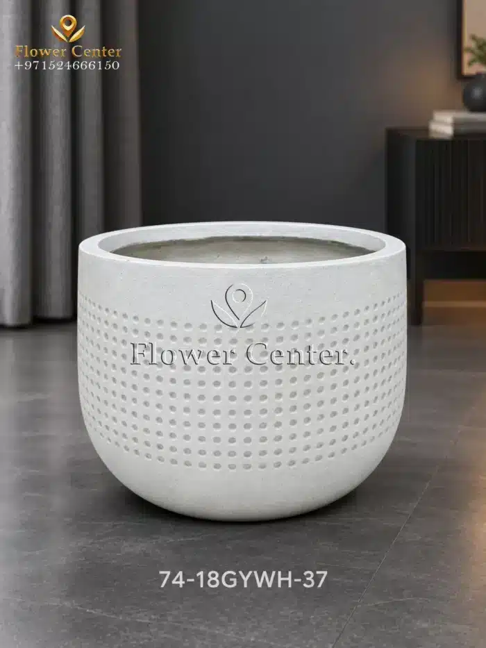 Grey-White Dotted Round Fibreclay Planter 37 cm
