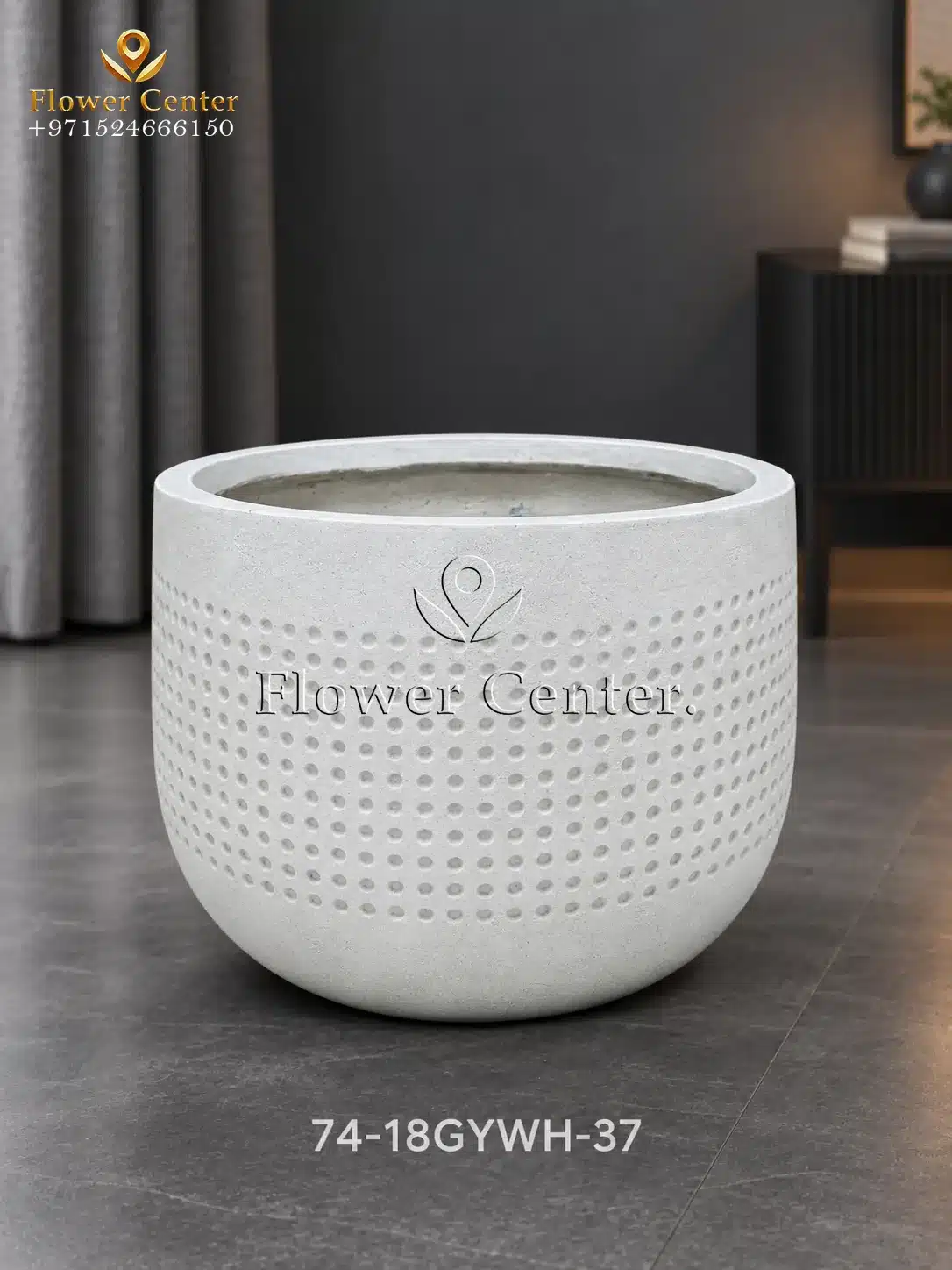 Grey-White Dotted Round Fibreclay Planter 37 cm