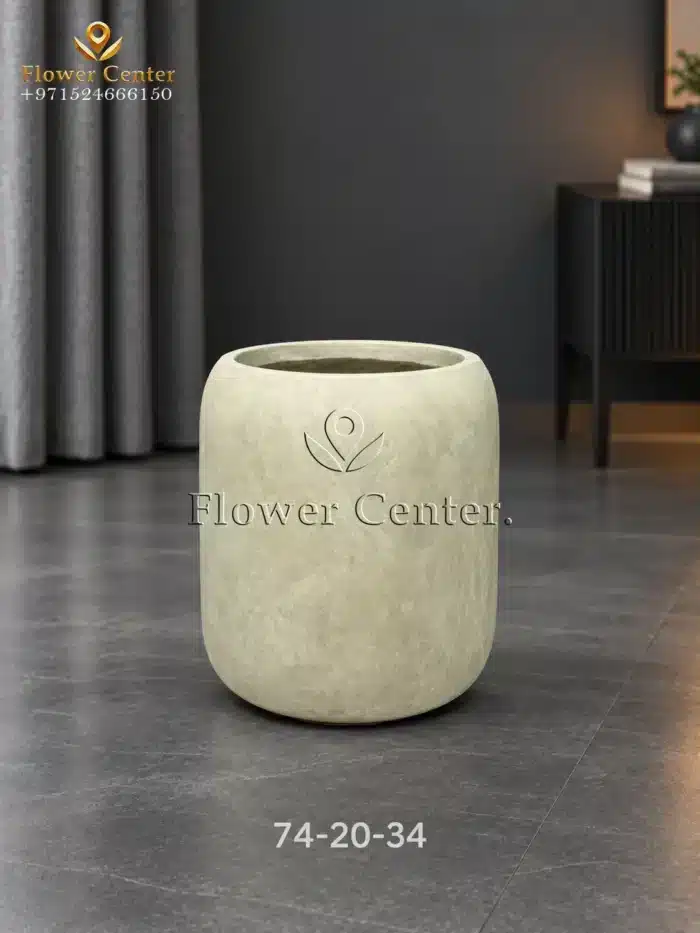 Sand Beige Limestone-Look Barrel Fibreclay Planter 34 cm