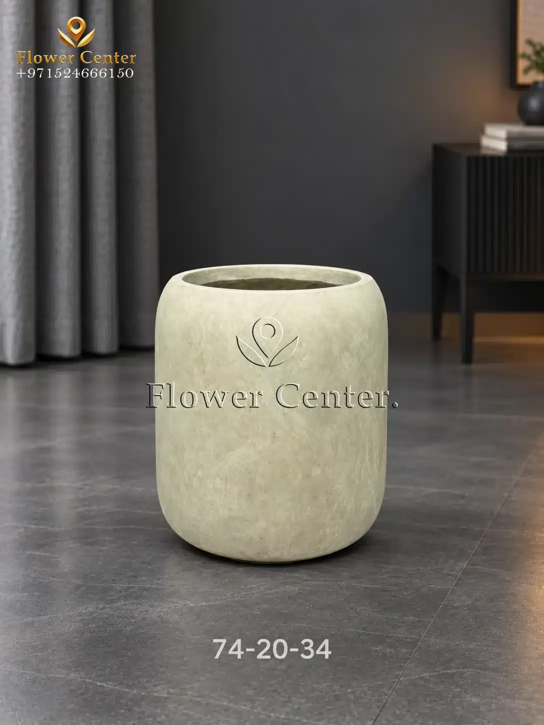 Sand Beige Limestone-Look Barrel Fibreclay Planter 34 cm