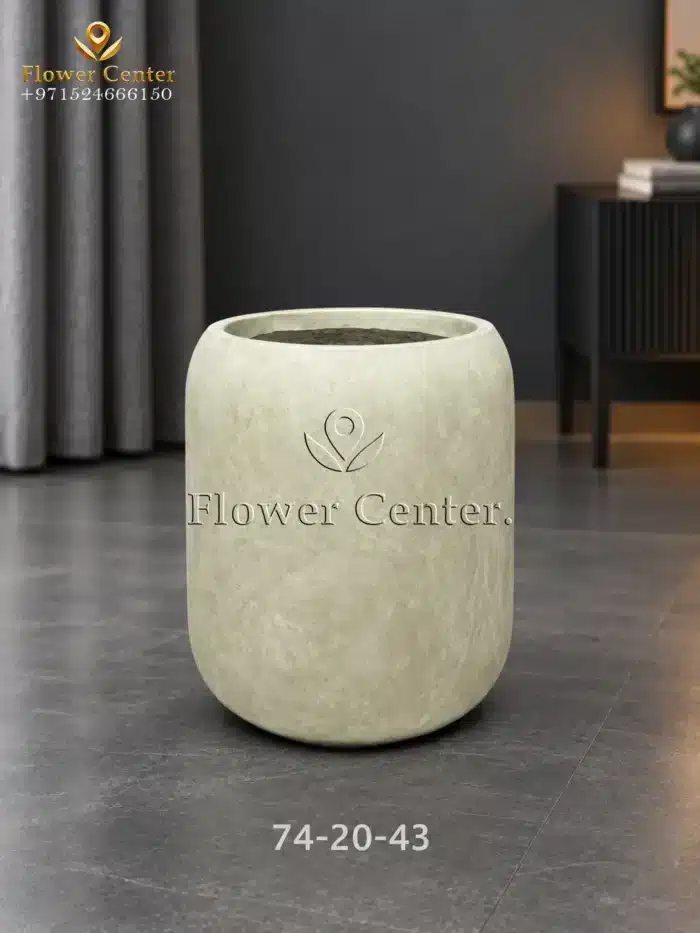 Sand Beige Limestone-Look Barrel Fibreclay Planter 43 cm