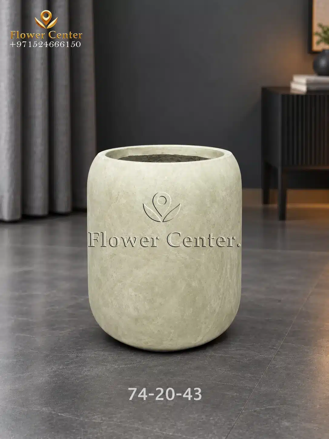 Sand Beige Limestone-Look Barrel Fibreclay Planter 43 cm
