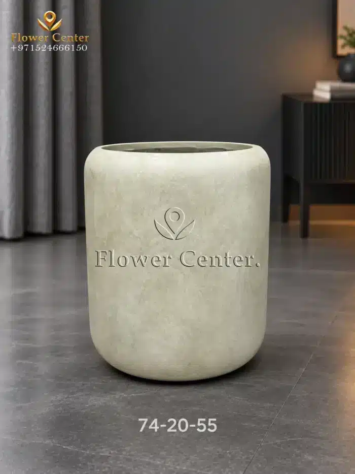 Sand Beige Limestone-Look Barrel Fibreclay Planter 55 cm