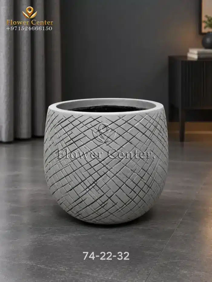 حوض زراعة بيضاوي بنقشة متقاطعة رمادي من الفايبرغلاس 39×32 سم