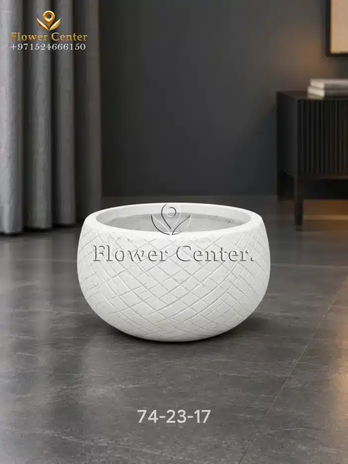White Cross-Hatch Low Bowl Fibreclay Planter 17 cm