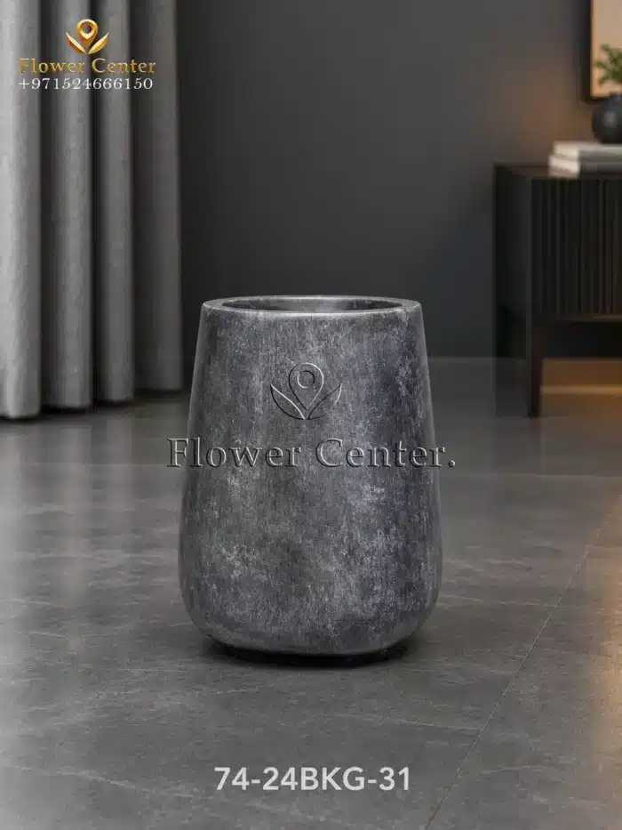 Black-Grey Marbled Cement U-Shape Fibreclay Planter 31 cm
