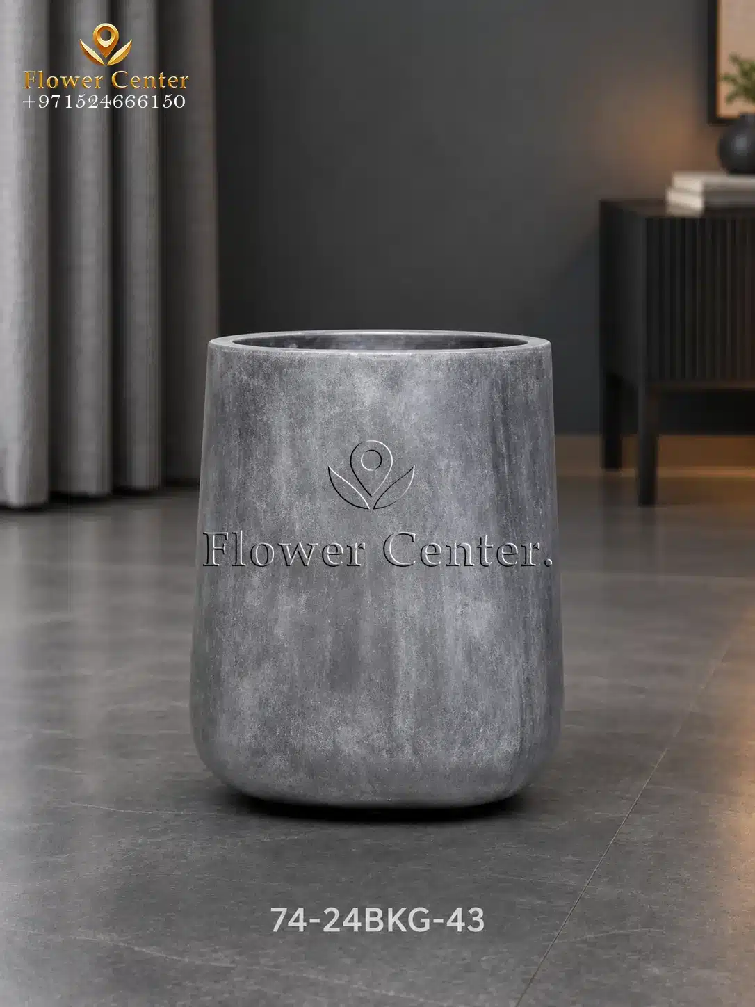 Black-Grey Marbled Cement U-Shape Fibreclay Planter 43 cm