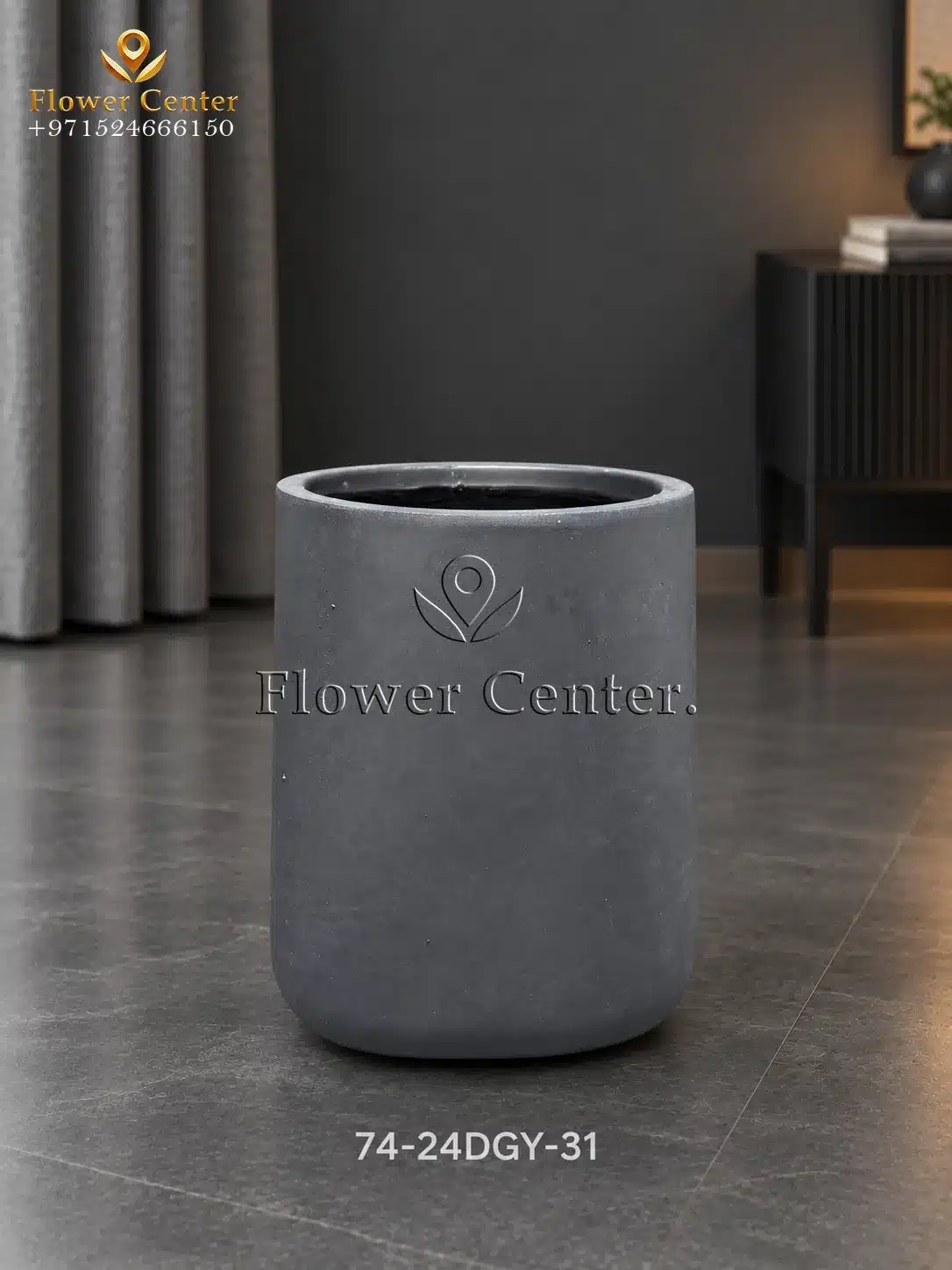 Dark Grey Smooth U-Shape Fibreclay Planter 31 cm