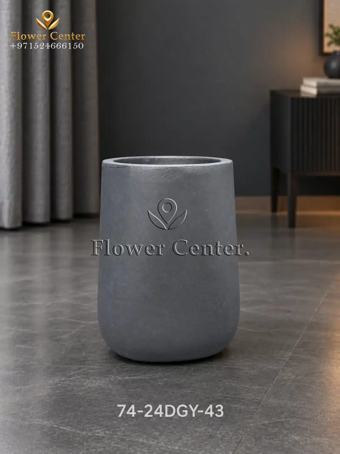 Dark Grey Smooth U-Shape Fibreclay Planter 43 cm