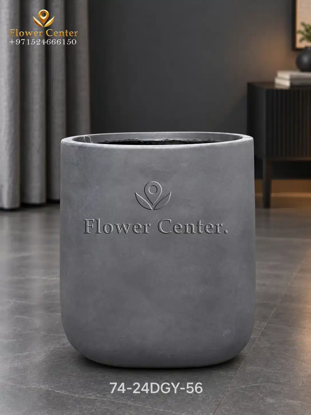 Dark Grey Smooth U-Shape Fibreclay Planter 56 cm